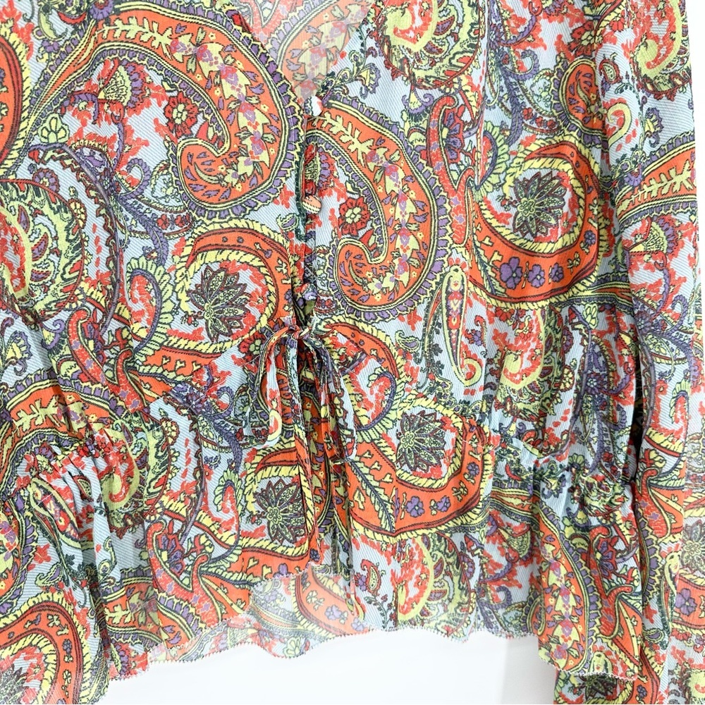 L'agence Pixie Bohemian Long Sleeve Paisley Print Crepe De Chine Blouse - Picture 5 of 13